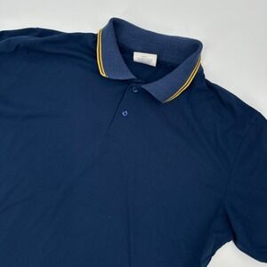 VTG Terry Mfg Mens Navy Blue Yellow Trim Short Sleeve‎ Polo Shirt XL Made in USA